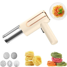 Electric Pasta Maker Handheld with 5 Moulds, Rechargeable, Battery Display for Spaghetti and Fettuccine