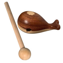 Wooden Temple Block Percussion Instrument with Mallet, Cute Whale Design, Natural Wood Finish for Car Dashboard Decoration