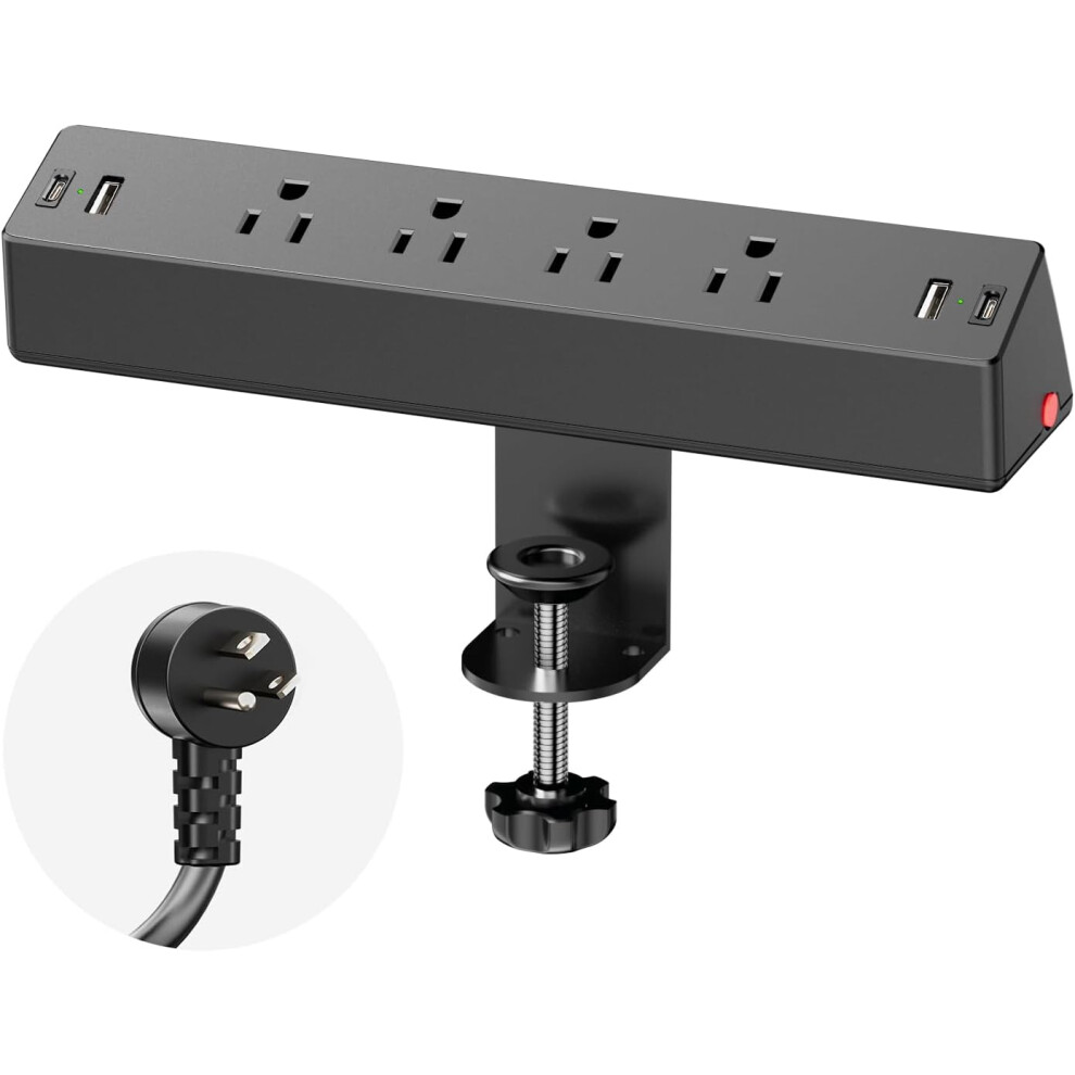 Desk Clamp Power Strip, 1875W Surge Protector With 4 Ac Outlets 4 Usb Ports (2 Usb C), Desk Mount Charging Power 9110895296202