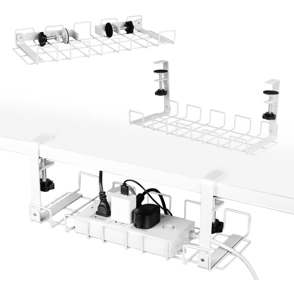 Under Desk Cable Management Tray 2 Packs, 40Cm Upgraded No Holes To Drill Under Desk Cord Fodable Clamp Organizer 9071309791808