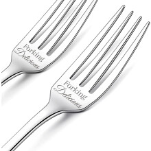2Pcs Engraved Stainless Steel Dinner Forks 8" with Gift Box, Compatible with Daily Use, Perfect for Christmas, Birthday, Wedding