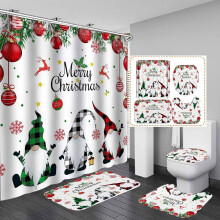 Kerstman douchegordijnset 4-delig - Waterdichte roze gordijnen en antislip badmat voor Kerstmis, kinderbadkamerdecoratie voor meisjes, kerstcadeaus