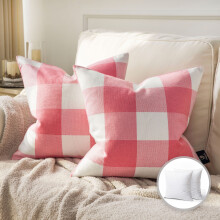 Coussin décoratif Phantoscope Buffalo Checker Plaids Series, 51 x 51 cm, rose et blanc, lot de 2