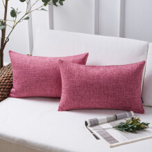 Phantoscope Textural Faux Linen Series Square Decorative Throw Pillow Cusion for Couch, 12" x 20", Pink, 2 Pack