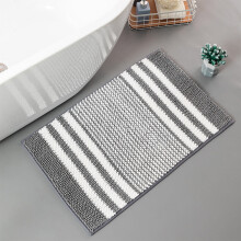 Ensemble de tapis de bain en chenille extra douce, 40 x 60 cm, gris, antidérapant, lavable en machine, tapis de sol de salle de bain rayé en