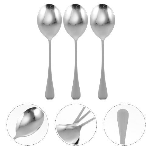 3Pcs Stainless Steel Buffet Spoons Practical Food Serving Spoons (Silver) 2