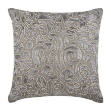 Housse de coussin zippée, compatible avec les coussins de 35 x 35 cm, housse décorative en coton gris, motif abstrait moderne fait main - Taupe