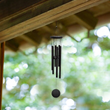 Carillon solaire Ziloco pour extérieur, tonalité grave, 6 tubes, motif sympathie, pour jardin ou terrasse - Noir (en liquidation)