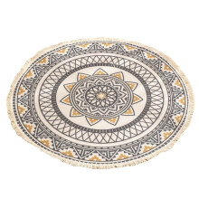 Tapis bohème en coton, tapis de sol imprimé pour salon, table basse, chambre ou bureau, tapis rond de 90 cm de diamètre