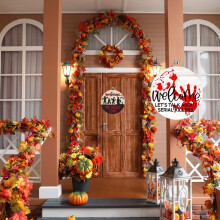 SUSUchens Halloween-välkomstskylt, kusliga slogans, trähängande dekor för ytterdörr, veranda, inomhus- och utomhusbruk, lantlig stil A