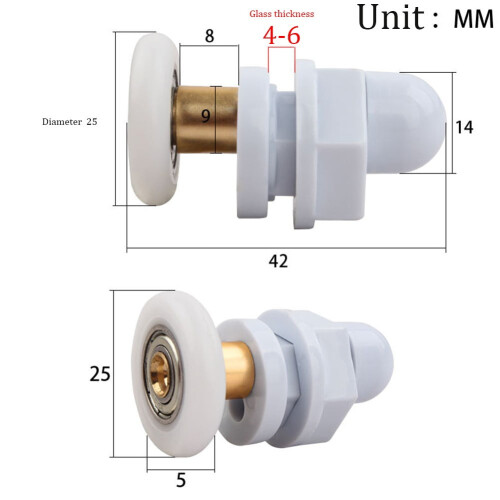 stuks douchedeurwielen/rollers/geleiders, wieldiameter 25 mm