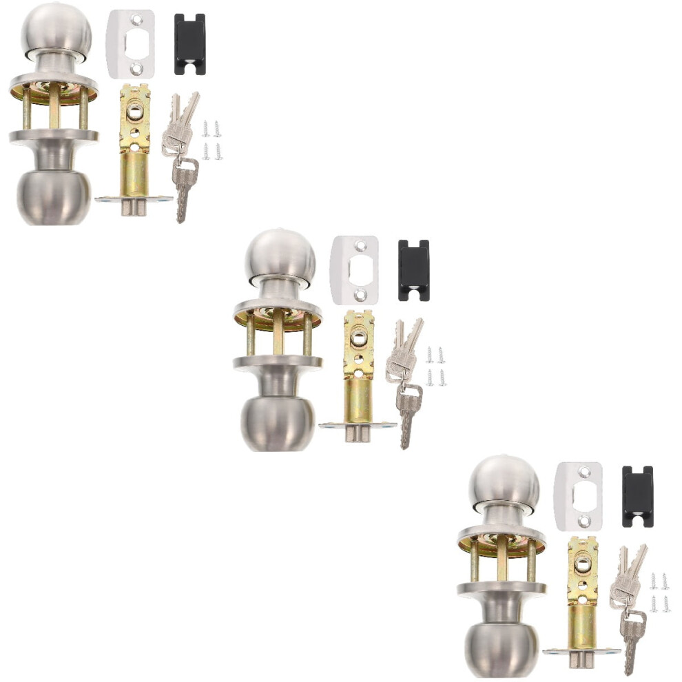 3 Sets Door Lock Door Knob Interior Exterior Doorknob With Lock And Key Accessory 9083649076101