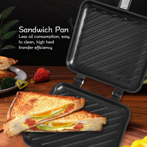 Double Sided Sandwich Maker Pan with Nonstick Surface and HeatResistant Handle for Grilled Paninis 1
