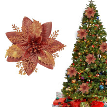 1Pcs Glitter Poinsettia Artificial Flower, 5.7 Inch Christmas Tree Ornament with Clips & Stems, Black Xmas/Wedding/Holiday Decor