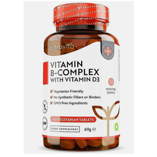 Vitamin B Complex B1B2B3B5B6B12 Biotin VIT D3 365 Tablets Nutravita