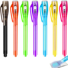 Invisible Ink Pens with Builtin UV Light, 7 Color Spy Pen Set for Kids Party Favors and Gifts