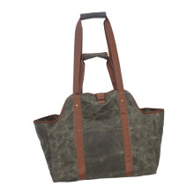 Large Capacity Firewood Carry Bag Waxed Canvas Log Carrier with Long Handles for Indoor Outdoor Use