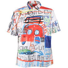 Men's Quick Dry Vintage Style Shirt Short Sleeve Button Down Casual Breathable Shirt with Graffiti Print Hawaiian Aloha Style Loose Fit for Summer