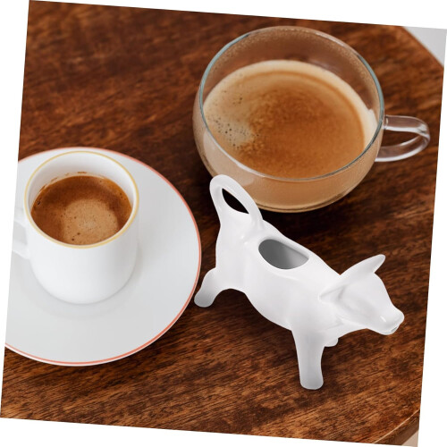 Ceramic Milk Pitcher with Lid Cow Shaped Coffee Frothing Cup MultiPurpose Easy Clean 1