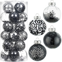 Wironlst Christmas Ball Ornaments, Shatterproof 70mm Black Plastic Hanging Baubles Set with Decorative Fillings