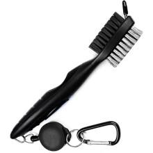 Golf club cleaning brush and groove cleaner with retractable clip, extends 60 cm brass, ergonomic design, easily attaches to golf bag (black)