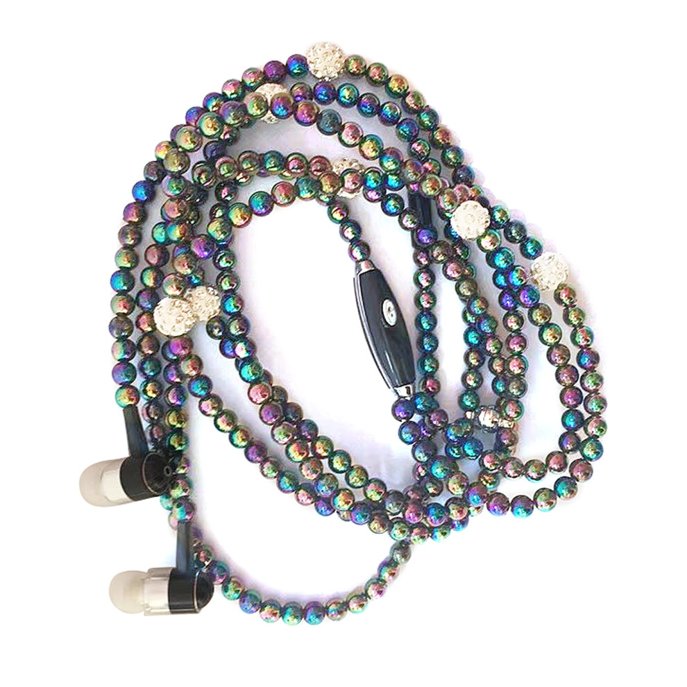 Arealer Jewelry Pearl Necklace Stereo Earphones With Microphone 3.5Mm In-Ear Headphone Wired Headset Earbuds For Phone Girls 9071309796483