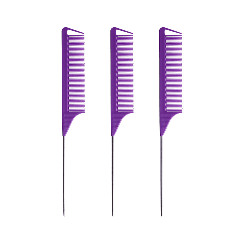 Unisex Qutetn Comb For Braids Rat Tail Hair Comb Steel Pin Carbon Fiber Teasing Combs With Stainless Steel Pintail