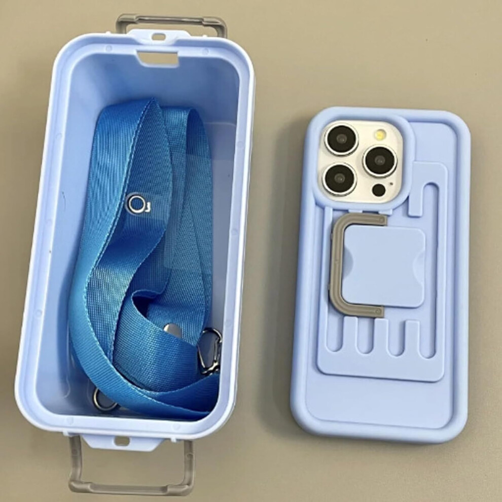 Zenmele Funny Mini Suitcase Crossbody Phone Case For 14Plus, Cool Storage Box Shape, Multifunctional Small Bag For Women, Blue 9071309797015