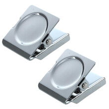 2x zilverkleurige, veerbelaste memokaartjes met magnetische koelkast- of muurclip