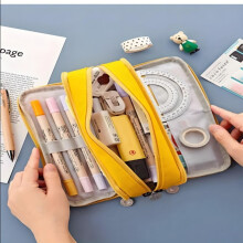 Pennenetui van meerlaags stof in Japanse en Koreaanse stijl, opbergdoos voor schoolspullen, geschikt voor kantoor- en schoolbenodigdheden.