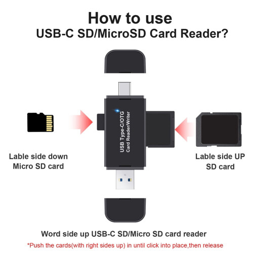 jixopn3in1Smart Memory MicroSD Card Reader, Διπλή κάρτα USB C3.0, Αντισεισμική, Plug & Play, συμβατό με Apple OTG 1