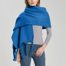 Hamky sjaal voor dames, geschikt voor wintermode, klassieke sjaal met kwastjes en ruitpatroon, warme, zachte, dikke dekenachtige omslagdoek, blauw3