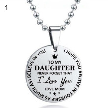 I Love You Letter Print Pendant Necklace Ball Chain Stainless Steel To My Son Round Tag Sweater Necklace Jewelry