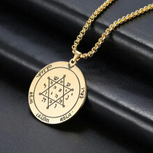 RSAMD Jupiterin pentacle-sinetti Salomonin amuletti heksagrammi ruostumattomasta teräksestä valmistettu kaulakoru - 59 cm - tyyli 2 kultaa