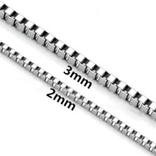 RSAMD2-3mm miesten ja naisten hopeinen ruostumattomasta teräksestä valmistettu laatikkoketjukaulakoru, 18"-26" korut, 22-3mm