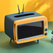 Cailmei Visual Storage Box with Mobile Phone Rack, Retro TV Design, Multi-Frame Organizer, Blue, Compatible with small accessories