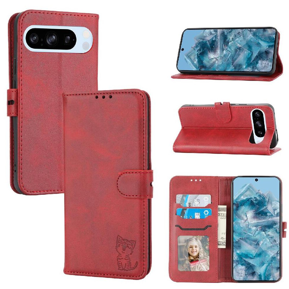 Wallet Case For Google Pixel 9 Kickstand All Round Protection Embossed Card Holder Magnetic Closure 9083649081716