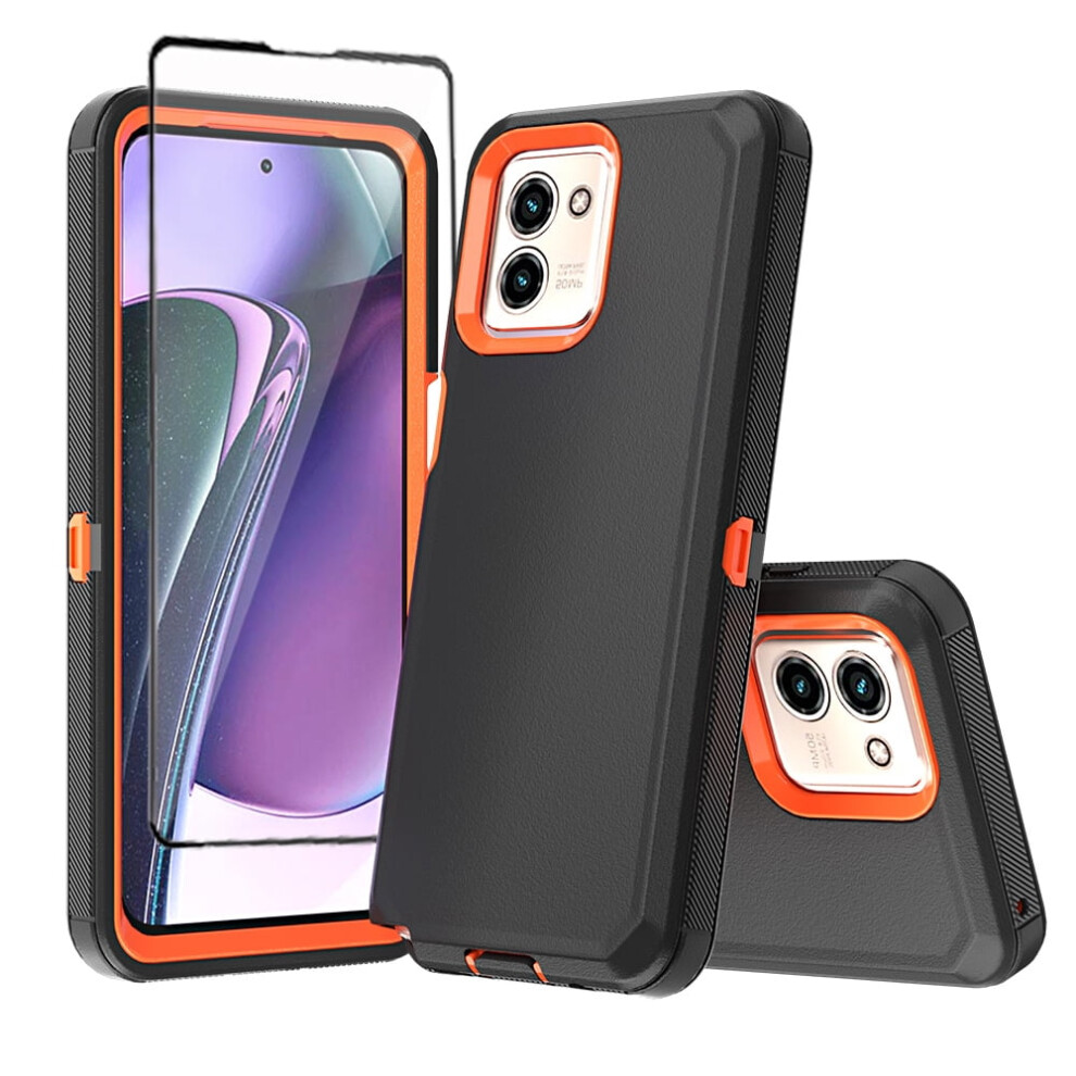Xhy Moto G Play 2024 Case With Screen Protector, Military Grade 3-In-1 Shockproof Armor, Rugged & Durable For Motorola G Play 2024 - + Black/Orange 9083649081914