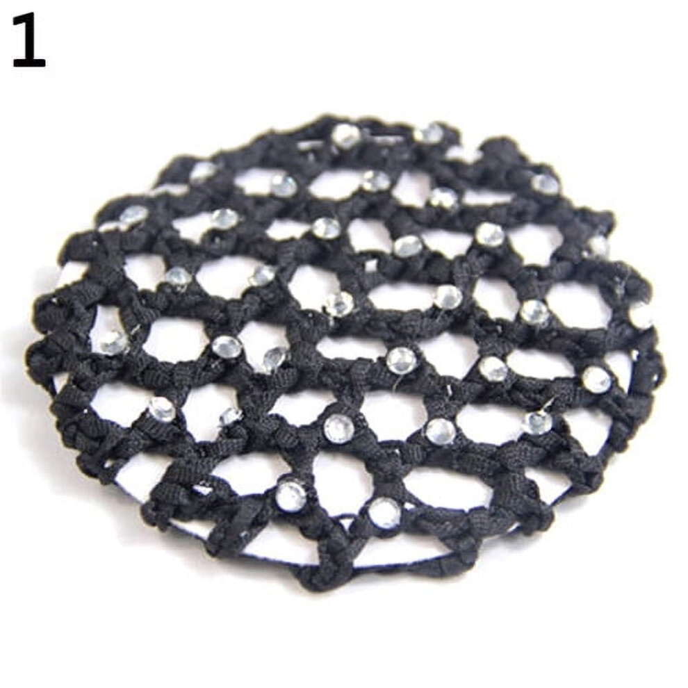 Unisex Cxda Women Bun Cover Hair Net Ballet Dance Skating Rhinestone Crochet Snood