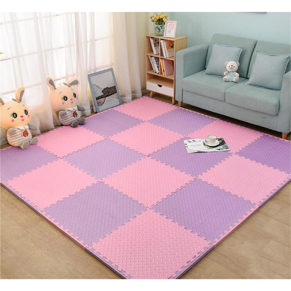 Foam Puzzle Mat 10 Pack 30x30cm NonSlip Interlocking Floor Tiles for Kids and Home Gym, Pink Purple