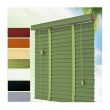 Cordless Wooden Venetian Blinds 2 Inch Slats Blackout Privacy Wood Window Shades Green
