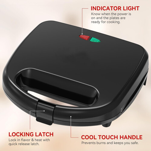Sandwich Maker 2 Slice Grilled Cheese Maker with NonStick Triangle Plates and Cool Touch Handle 750W 2