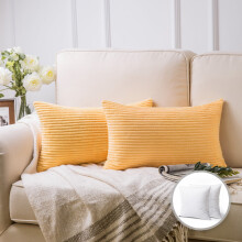 Phantoscope 12" x 20" Modern, Contemporary, Transitional Soft Orange Striped Polyester Throw Pillow , 2 Count