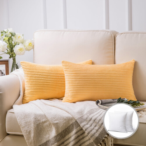Phantoscope 12" x 20" Modern, Contemporary, Transitional Soft Orange Striped Polyester Throw Pillow , 2 Count