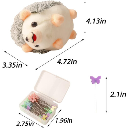 Hedgehog Shaped Pin Cushion Sewing Kit with 100 Colored Pins 2