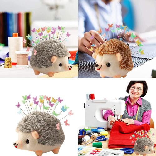 Hedgehog Shaped Pin Cushion Sewing Kit with 100 Colored Pins 1