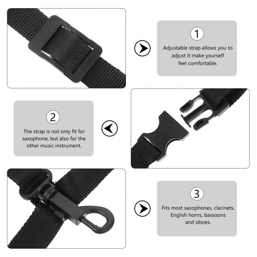 Adjustable Alto/Tenor/Baritone Sax Saxophone Harness Shoulder Strap (Black) 1