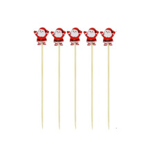 100 Pcs Christmas Cocktail Picks Santa Claus Bamboo Toothpicks for Appetizers Drinks and Desserts