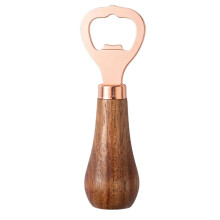 Vertical Corkscrew Bottle Opener Rose Gold Stainless Steel with Ergonomic Wooden Handle