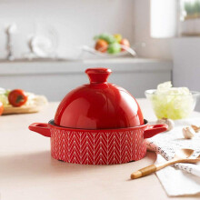 1.3L Enameled Cast Iron Casserole Mini Tagine Pot with Round Lid, Non Stick, Red
